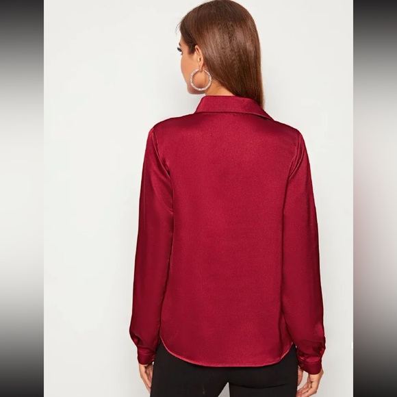 Luxe white casual button down satin shirt - Picture 12 of 16